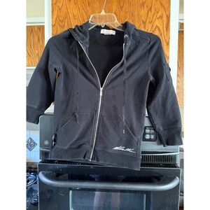 Michael Kors Womens Black Full Zip Hoodie Signature Logo Sweatshirt XS
